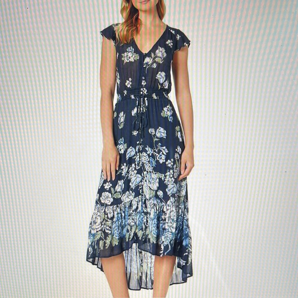 Lucky Brand Navy Multi Floral Printed Felice Dress